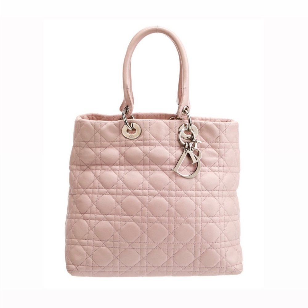 Authentic Christian Dior Pink Cannage Quilted Leather Lady Dior Bag